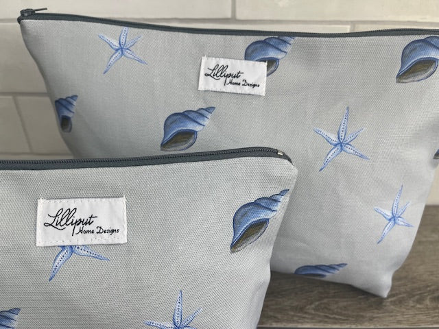 Blue Starfish and shell make up bag