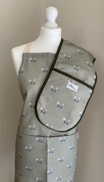 Jumping Sheep Oven Glove - Sage Background