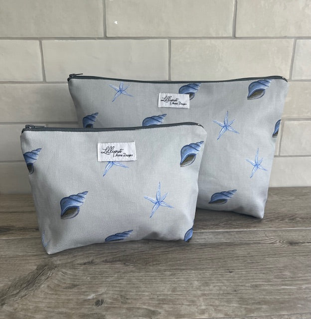 Blue Starfish and shell make up bag