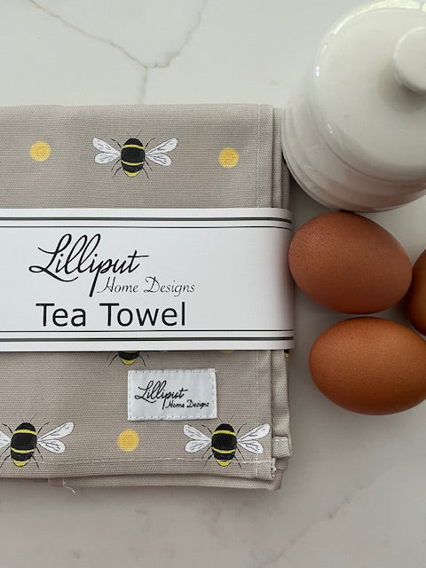 Bumble Bee Tea Towel - Taupe Background